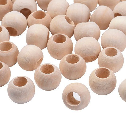 Large Hole Unfinished Wood Beads 10-25mm  Antique White Natural Wooden Loose Spacer Beads Macrame Beads For Jewelry Making DIY