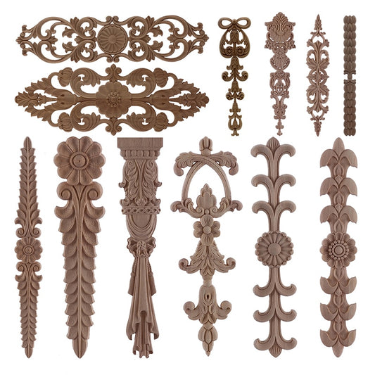 RUNBAZEF 1PC New Decorative Wood Appliques Unpainted Oak Carved Wave Flower Onlay Decal Corner  Home Furniture Door Decor Crafts