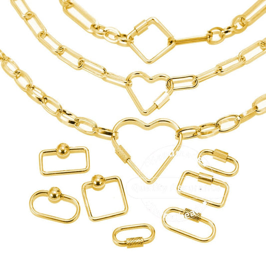 4pcs Stainless Steel Heart Screw Locking Clasp Gold Oval Square Carabiner Clasps for Necklace Bracelet Keychain Making