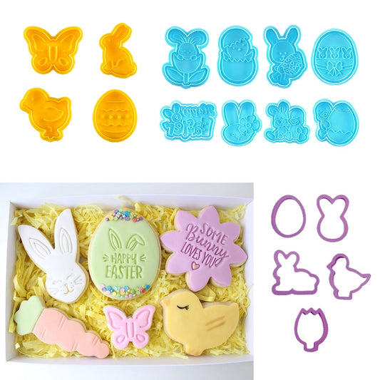 1Set Easter Food Grade Plastic Cookie Mold Animal Biscuit Cutter 3D Cartoon Rabbit Molds Baking Tools Party Cupcake DIY Supplies