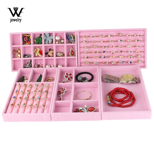 WE Gray Pink Velvet Suede Ring Earrings Organizer Ear Studs Jewelry Display Stand Holder Rack Showcase Plate Fashion Jewelry Box