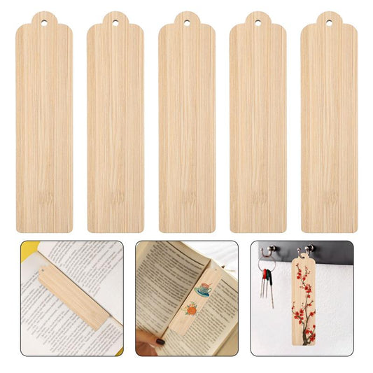 10pcs Wood Blank Bookmarks Unfinished Wood Tags Creative Wooden Craft Bookmarks DIY Carved Graffiti Bamboo Board Material