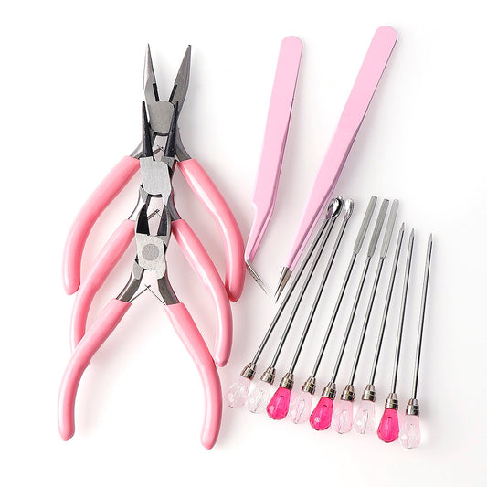 Pink Jewelry Pliers Tool &amp; Equipment for KitsRound Nose Plier Side Tweezers Mix Needle Spoon Tool DIY Metal Jewelry Making Tools