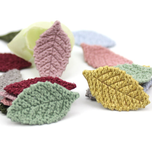 40Pcs 1.5*3cm Woolen Leaf Padded flower Appliques For children&#39;s crafts headwear Accessories DIY Hair Clips Decoration wholesale