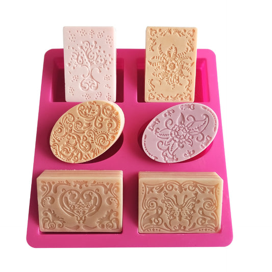 Silicone Soap Molds 6-cavity DIY Handmade Mixed Patterns Mould for Bundt Cake Cupcake Pudding Candle Soap Making Supplies Tool