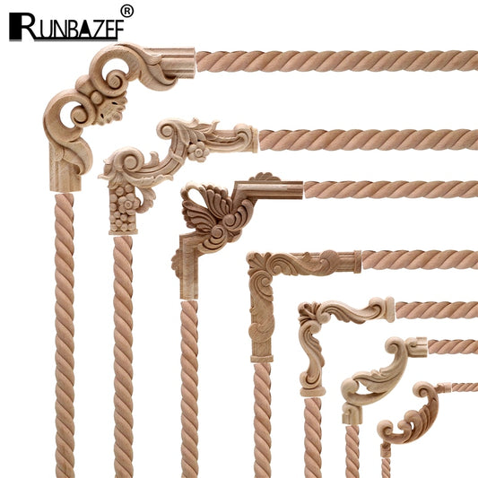 Vintage Unpainted Wood Carved Decal Corner Applique Frame for Home Furniture Wall Cabinet Door Decorative Wooden Miniature Craft