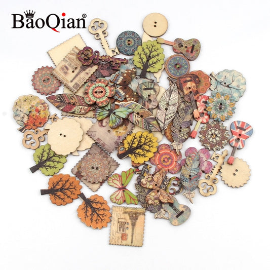 20Pcs Mixed Retro series Wood Buttons for Clothing Handwork Sewing Scrapbook Crafts Accessories Needlework Botones Decor