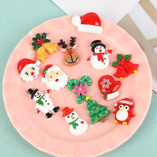 10pcs Christmas Santa Snowman Resin Flatback Cabochon Art Supply Decoration Charm Craft DIY Hair Bow Center Craft