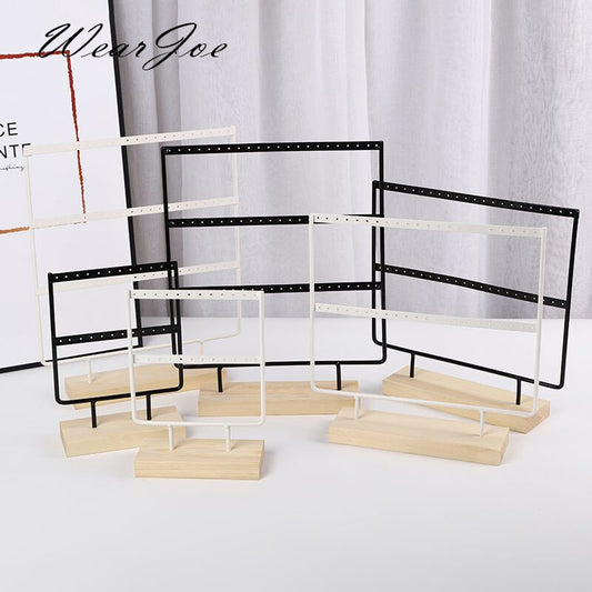 Wholesale Wooden Base Metal Ear Studs Pendant Jewelry Holder Display Stand Organizer Earrings Presenting Rack 24/44/66 Holes