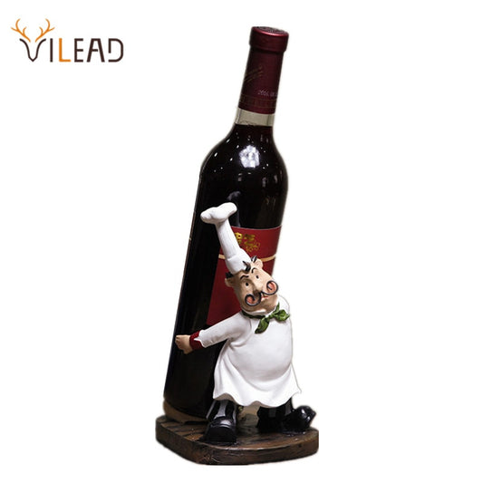 VILEAD 21cm Resin Mustache Chef Back Wine Rack Figurines Creative Restaurant Ornament People Gift European Crafts Home Decor