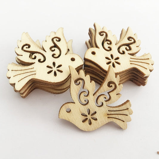 50 Pcs Peace Dove DIY Wood Chips Animal Wood Crafts Scrapbook Handcrafts Card Making Bird Decor Wooden Ornaments Handmade Album