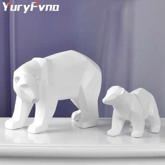 YuryFvna Bear Sculpture Geometric Resin Polar Bear Statue Fashion Desktop Ornament Modern Abstract Sea Bear Figurines
