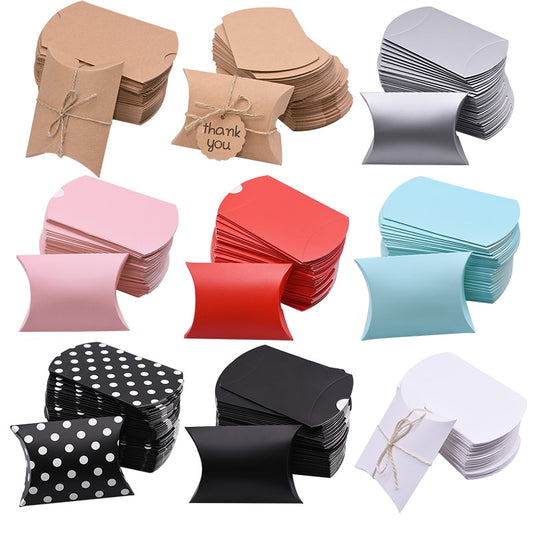 20pcs Candy Box Kraft Paper Pillow Shape Wedding Favor Gift Boxes Pie Party Bags Eco Friendly Packaging Crafts Birthday Supplies