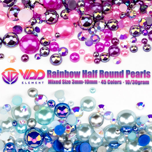 VDD 10/30g Mix Size ABS Imitation Pearls Half Round Flatback Beads AB Color Resin Rhinestones For Crafts Nail Art DIY Decoration