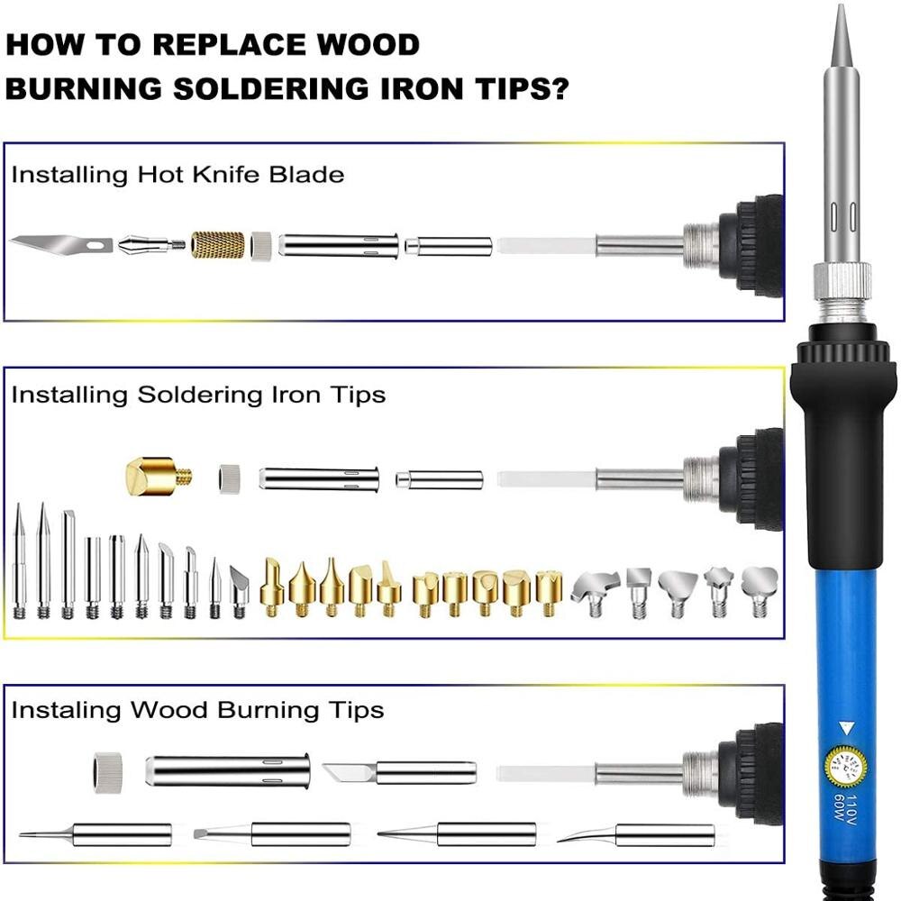 DIY wood burning kit 95 pcs welding heat transfer pen with adjustable switch control temperature soldering iron embossing/carvin