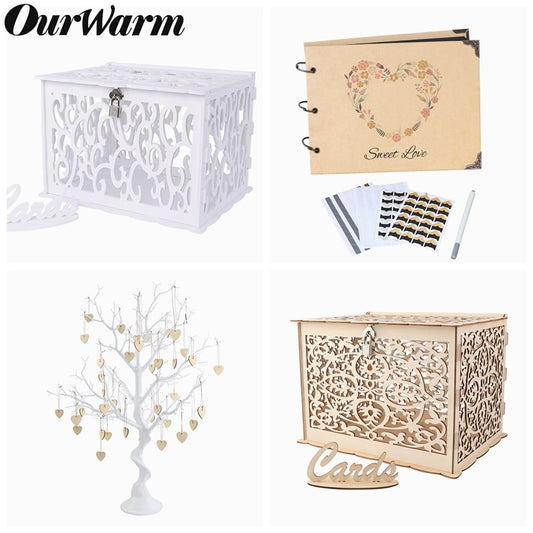 OurWarm Wedding Guest Book Tree Party Center Table Decoration Artificial Wishing Tree Wedding Card Box Guest Photo Album