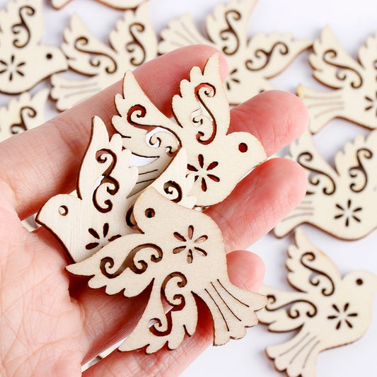 Hot 10/20pcs Laser Cut Wood Scrapbooking Unfinished Peace Pigeon Embellishment Wooden Birds Handcrafts Party Wedding Decoration