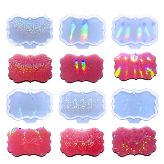 Photo Frame Resin Molds Holographic Silicone Mold Rainbow Light Effect Keychain Pendant Molds for Epoxy Casting Crafts