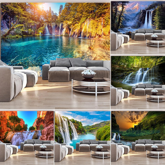 Waterfall Tapestry Hippie Forest Lake Mountain Wall Hanging Large Landscape Tapestries Cloth Ceiling Art Background Room Decor