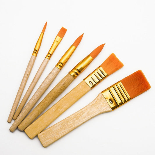 6Pcs Portable Watercolor Brushes Wooden Handle Watercolor Paint Brush Pen Set For Learning Diy Oil Acrylic Painting