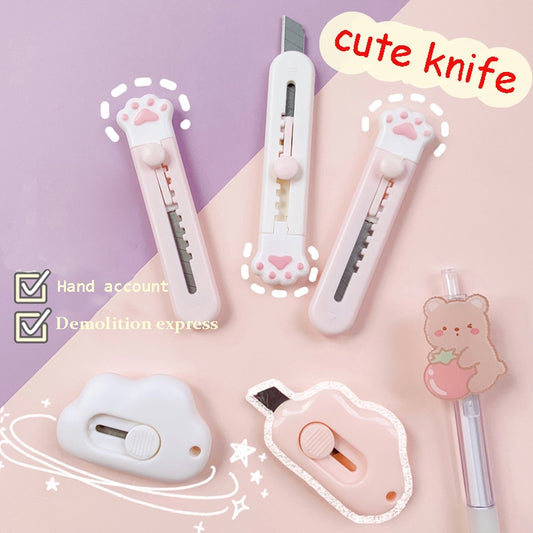 Cute Cat Paw Cloud Utility Knife MINI Pocket Sized Craft Wrapping Box Paper Envelope Cutter Letter Opener Student Art Supplies