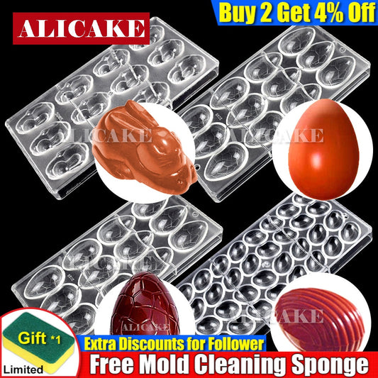 9 Shapes Polycarbonate Chocolate Moulds Forms Tray 3D Easter Bunny Eggs Rabbit Chocolate Molds Form for Confectionery Cake Molds