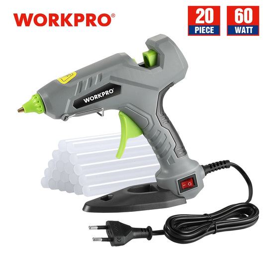 WORKPRO 60W Hot Melt Glue Gun EU Plug High Temp Heater Mini Industrial Gun With 20pcs 11mm Transparent Hot Melt Glue Sticks