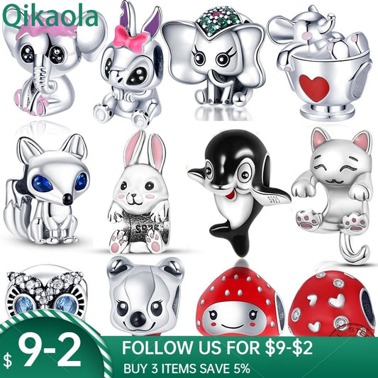 Genuine 925Silver Cute Elephant Series Charm Beads Fit Original Pandora Charm Bracelet Jewelry Gift 2021 New