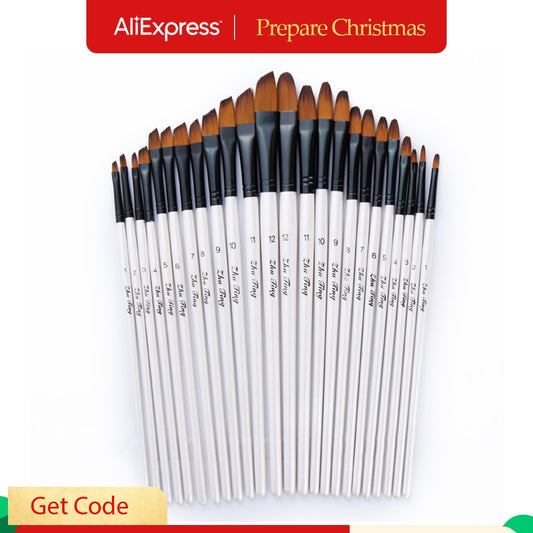 12pcs Nylon Hair Wooden Handle Watercolor Paint Brush Pen Set For Learning Diy Oil Acrylic Painting Art Paint Brushes Supplies
