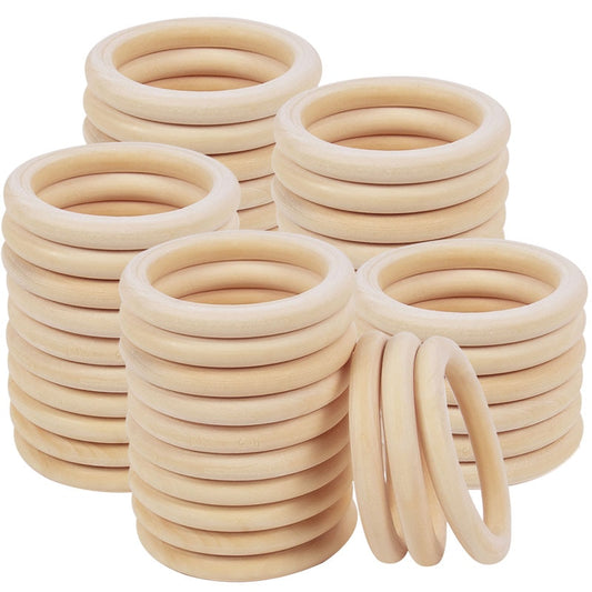 Unfinished Wooden Rings Multiple Sizes Solid Color Natural Wood Circle Rings for Macrame Craft Jewelry Decorative Wooden Hoops