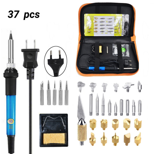 60W Carving Pyrography Pen Kit Adjustable Temperature Soldering Iron Wood Burning Kit 110V 220V Welding Repair Tools