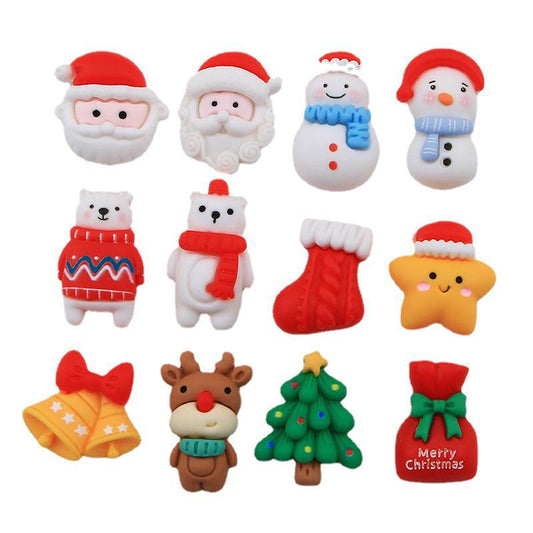 5Pcs/Lot Christmas Flatback Cabochon Planar Resin Santa Bell 3D Resin Ornaments DIY Crafts Supplies Phone Shell Art,5Yc31263