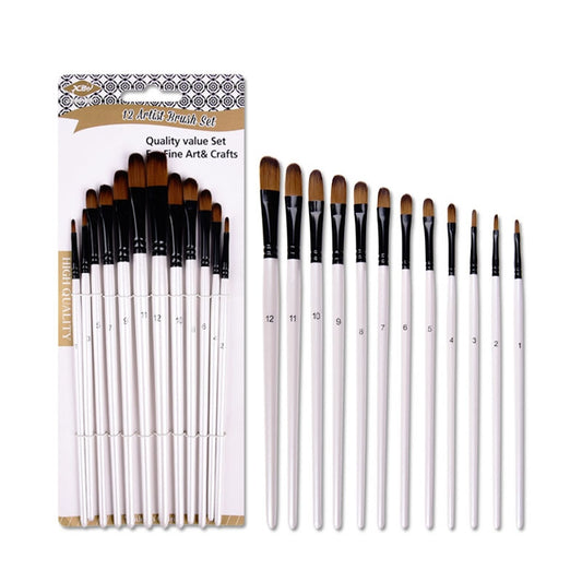 12pcs Artist Watercolor Painting Brushes Paint Brush For Nylon Paint Brushes Oil Acrylic Flat&amp;tip Kit Pen Art Supplies