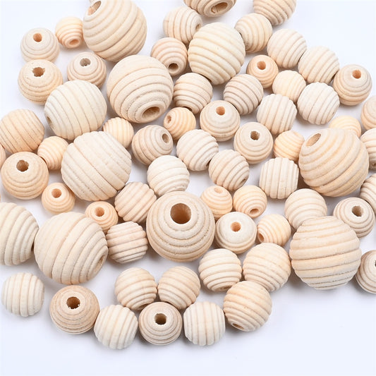 18mm Natural Unfinished Threaded Wooden Beads Round Wood Honeycomb Beads for Jewelry Making DIY Bracelet Tassel Craft