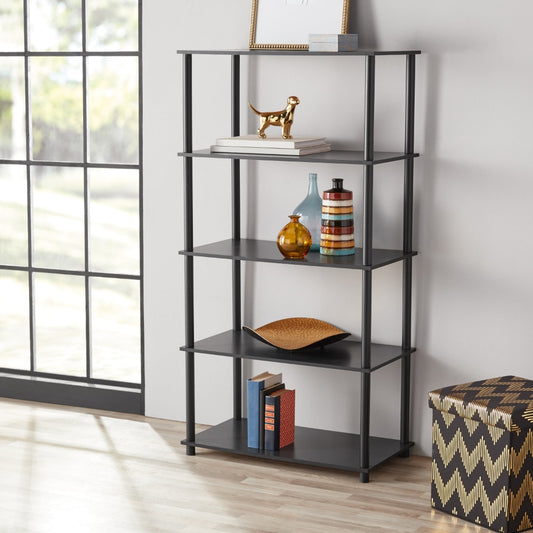No Tools 5-Shelf Storage Bookcase, True Black Oak  Storage Shelf  Bookshelves  Bookshelf