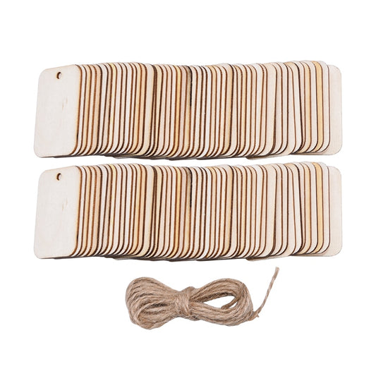 Unfinished Nature Wood Slice Gift Tags Blank Rectangle Wooden Hanging Label With Hemp Ropes for Wedding Party DIY Decor
