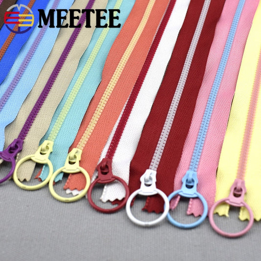 10Pcs Meetee 15-40cm 3# Resin Zippers Ring Zip Slider Closed End Zipper for Sewing Bags Wallet Purse Clothes Accessories